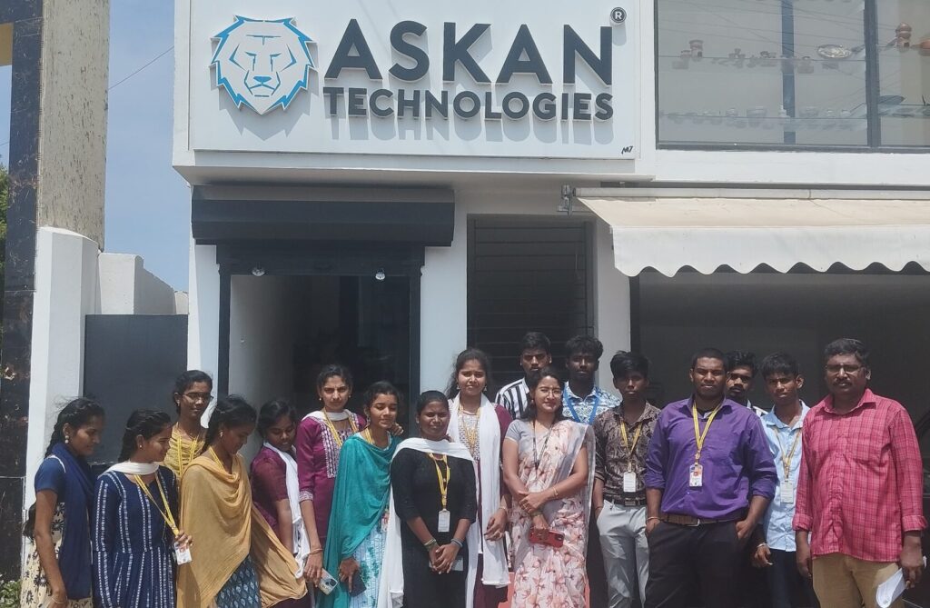 Faculty and students of Prathyusha Engineering College arriving at Askan Technologies for an insightful industrial visit.